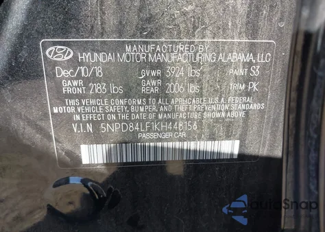 2019 Hyundai Elantra Sel from USA, damaged, VIN 5NPD84LF1KH448156